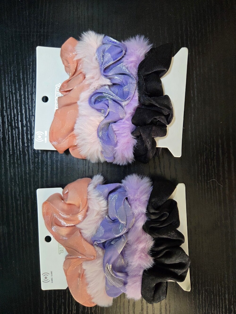 2 5-Pack Pink Purple Black Hair Scrunchies with Fur and Satin